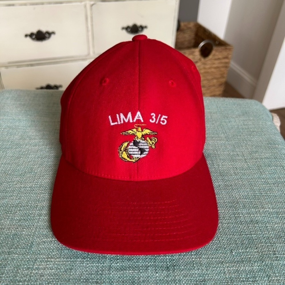 USMC Lima Company 3/5 Vietnam Richardson Flexfit‎ PRO 185 LG-XL Red Baseball Cap